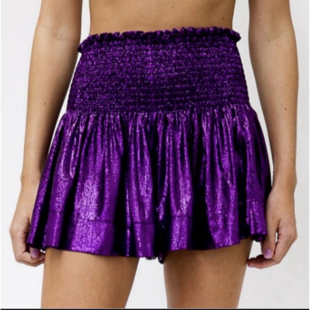 Queen of Sparkles Purple Iridescent Metallic Swing Shorts Smocked Flow Size S